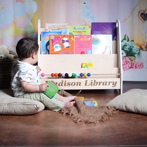 Personalized Wooden Nursery Bookshelf: Montessori Kids Bookcase