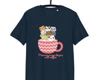 Funny Cat T-shirt, Morning magic begins with coffee T-shirt, Coffee Lover T-shirt, Cat Lover T-shirt