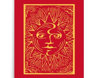 Radiant Sun Goddess : Woodcut Style Print