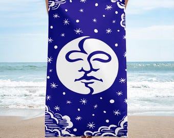 Mystical Moon Goddess : Enchanted Moon and Stars Beach Towel