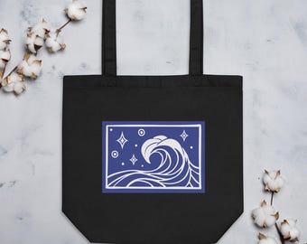 Night Wave with Stars : Organic Cotton Tote