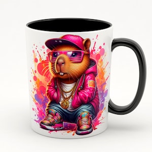 Capybara urban, capybara mug gift, capybara party, capybara mug wrap, cute capybara, funny capybara, capybara PNG.