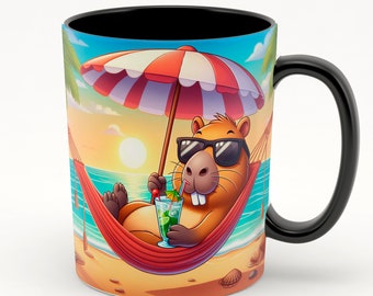Beach Capybara, Capybara Gift Mug, Capybara Party, Capybara Wrap, Cute Capybara for Summer, Capybara, Mug Wrap 15 Oz