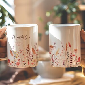 Personalisierte Tasse mit Name und Spruch Boho Wildblumen, Individuelle Tasse als Geschenk für Beste Freundin Kollegin Mama Tochter Geschenk