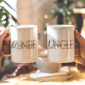 Custom Pregnancy Reveal Mug for New Aunt and Uncle Baby Announcement, Personalized New Auntie New Uncle Gift Mug Set for Sister & Brother