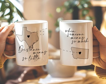 Personalized Long Distance State to State Mug with names, Custom Gift for Best Friends, Sisters,Besties or Mom Moving Away,Christmas Present