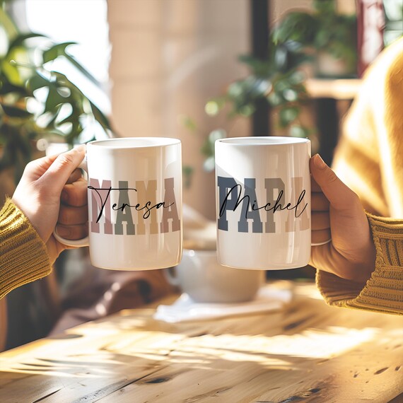 Personalisierte Mama Papa Tasse, Tassenset Schwangerschaft Verkünden für werdende Eltern, Geschenk für schwangere Freundin, Du wirst Papa
