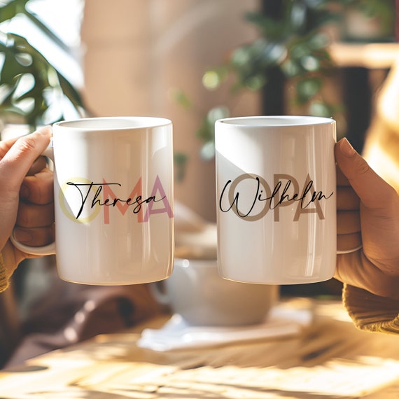 Personalisierte Oma Opa Tasse mit Namen, Schwangerschaft Verkünden Geschenk für Großeltern, Geburtstagsgeschenk von Enkel, Oma Geschenk