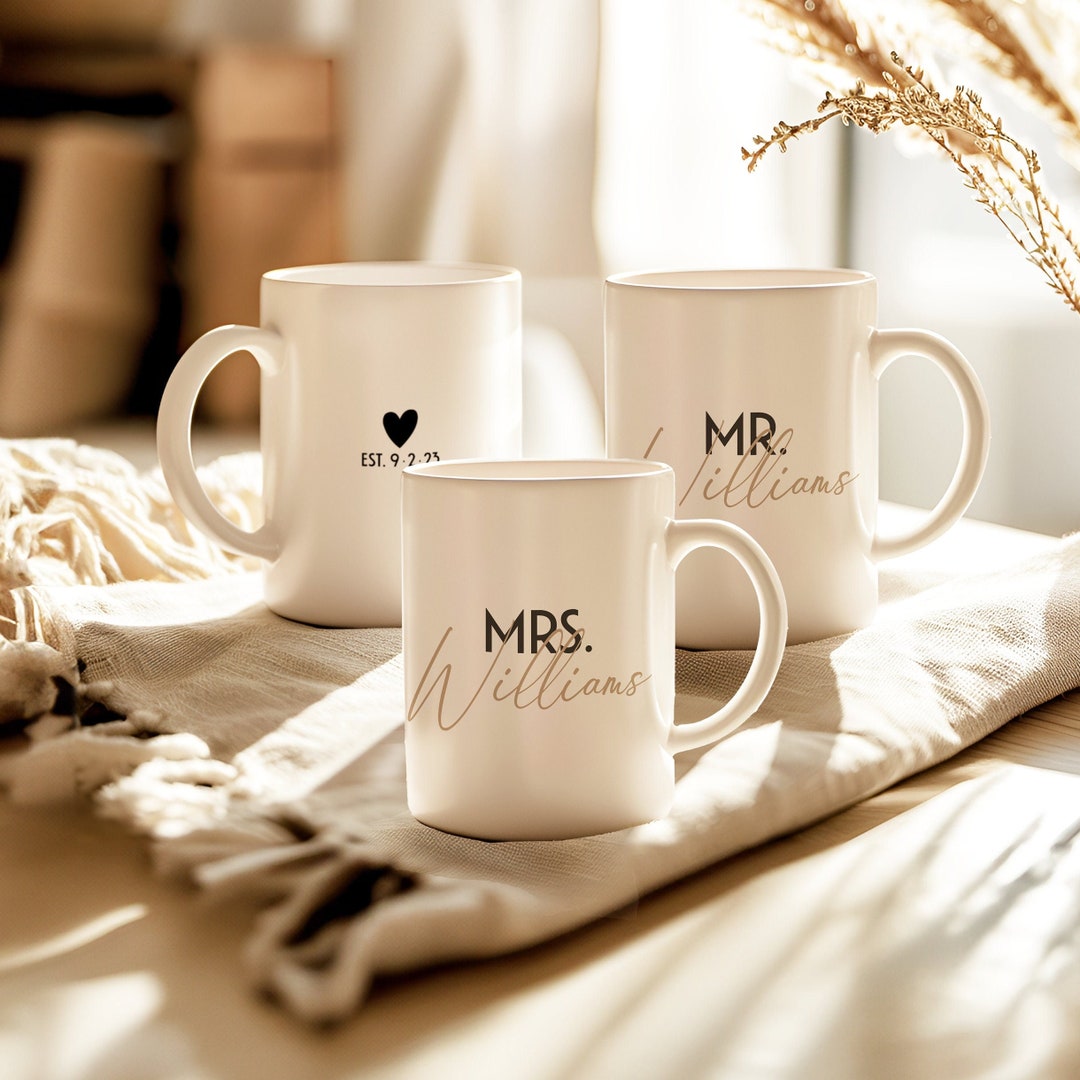 Personalized Mr and Mrs Mug Set, Custom Engagement Gift for Couple ...