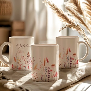 Personalisierte Tasse mit Name und Spruch Boho Wildblumen, Individuelle Tasse als Geschenk für Beste Freundin Kollegin Mama Tochter Geschenk