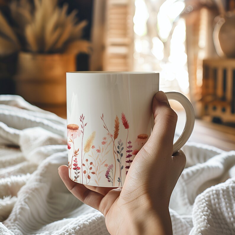 Personalisierte Tasse mit Name und Spruch Boho Wildblumen, Individuelle Tasse als Geschenk für Beste Freundin Kollegin Mama Tochter Geschenk