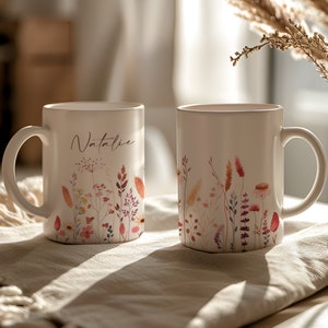 Personalisierte Tasse mit Name und Spruch Boho Wildblumen, Individuelle Tasse als Geschenk für Beste Freundin Kollegin Mama Tochter Geschenk