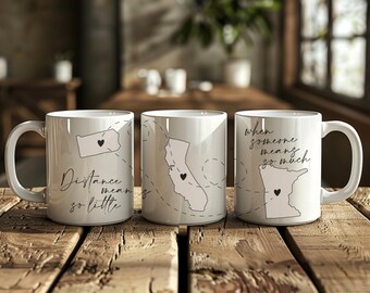 Personalized Three States Mug, Long Distance State to State Mug with names, Custom Gift for Best Friends, Sisters,Besties or Mom Moving Away