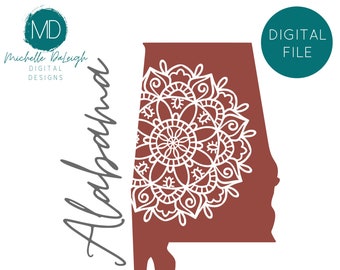 Alabama Mandala SVG State of Alabama Cut File Alabama PNG Michigan State Vinyl File State of Alabama Mandala Alabama Shirt SVG Alabama Decal