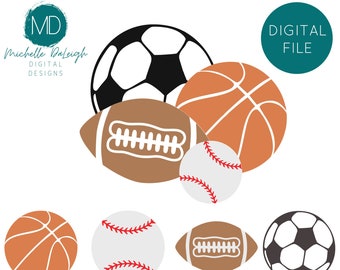 Baseball, Football Soccer Ball & Baseball Grouped and Seperate Files Cut Cutting File SVG PNG Sillhouette Cricut Cutter Vinyl HTV Sports Svg