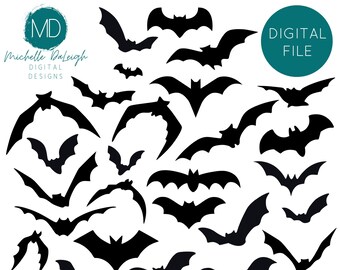 Bat Silhouette SVG Set, Halloween Clip Art (Digital Download)
