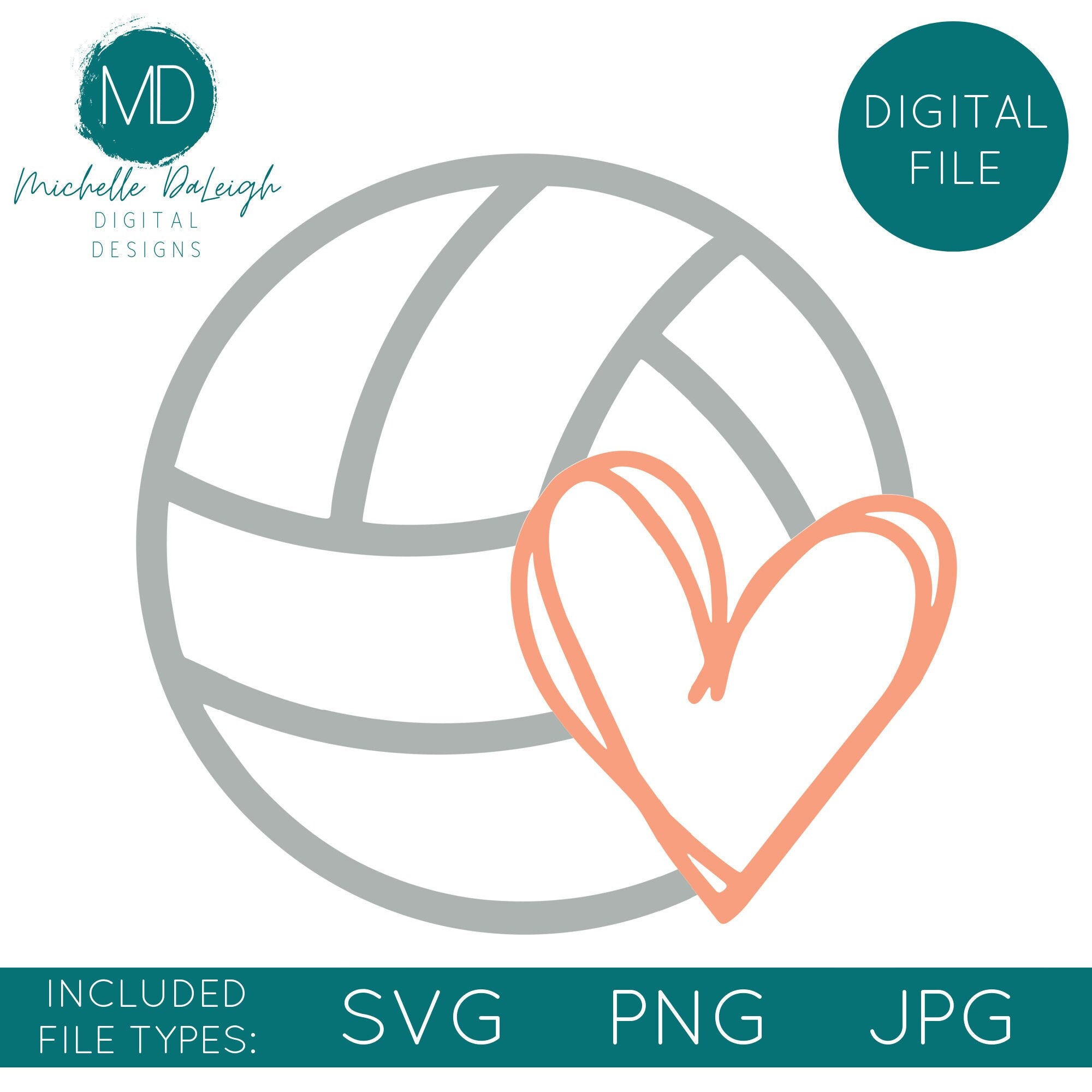 Volleyball With Heart SVG Digital File Volleyball Digital Download SVG