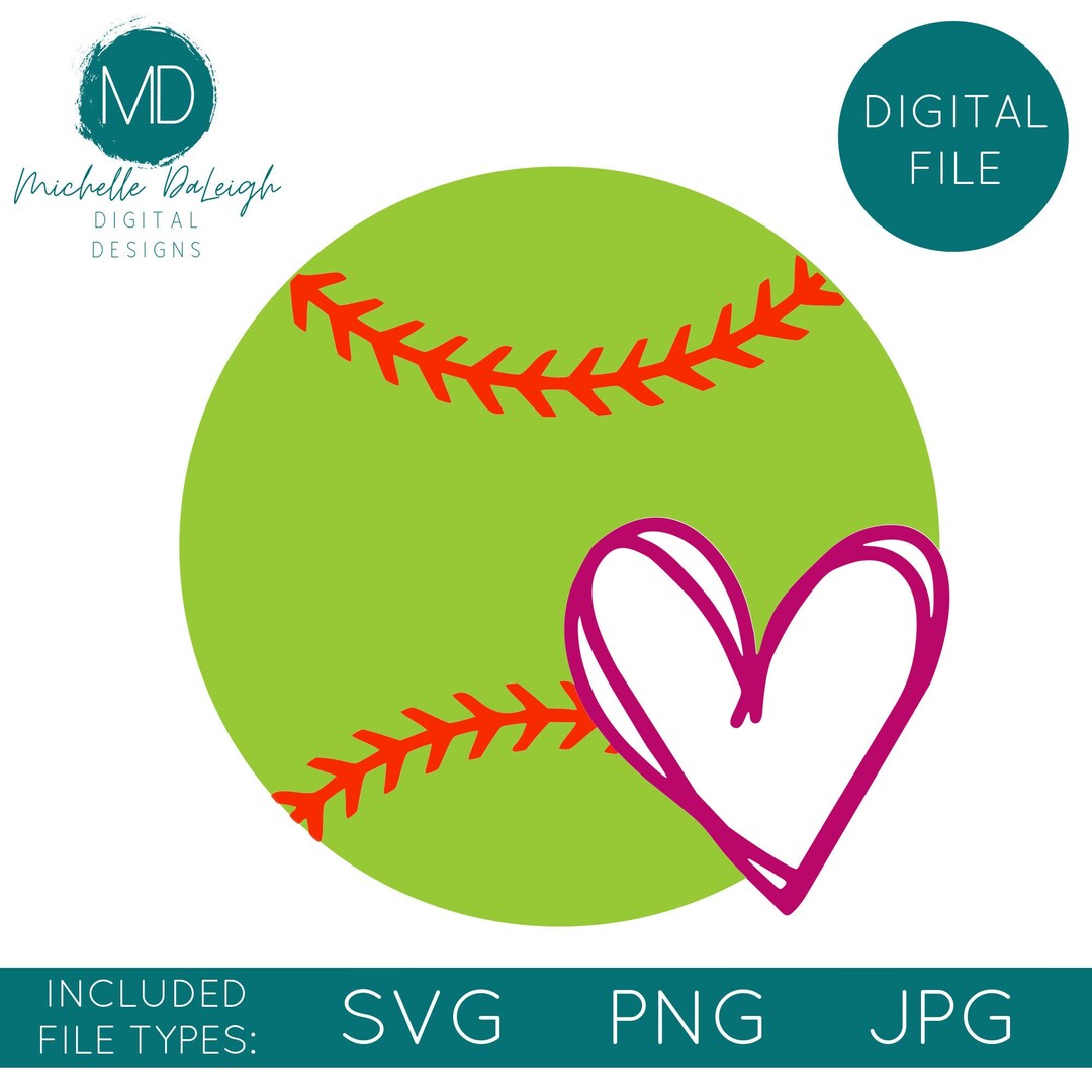 Softball With Heart SVG Digital File Softball Digital Download SVG PNG