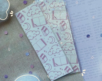 white bookish collage bookmark | dreamy reading collage bookmark, cute book accessory, glossy holographic bookmark