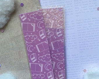Purple dreamy collage bookmark | reading collage bookmark, cute book accessory, glossy holographic bookmark