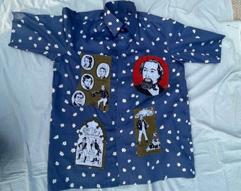 Tea Towel shirt upcycled Charles Dickens