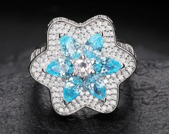 925 sterling silver VVS1 moissanite blue flower ring™