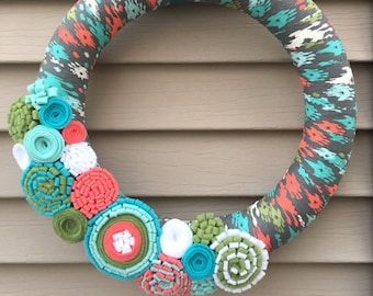 Handmade Felt Flower Wreath: Spring Summer Decor (12 inch)