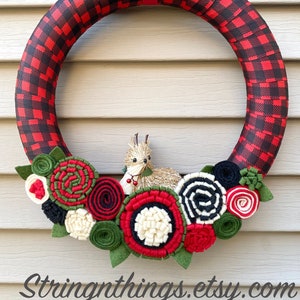 Christmas Wreath Winter Wreath Holiday Wreath Christmas Tree Wreath Felt Flower Wreath Buffalo Plaid Buffalo Plaid Wreath Wreath image 1