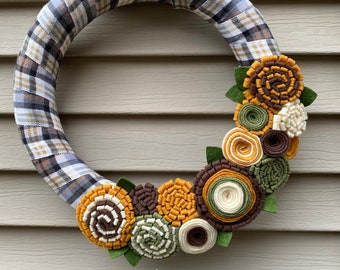 Fall Wreath, Thanksgiving Wreath, Autumn Wreath, Fall Door Decor, Felt Flower Wreath, Holiday Wreath, Fall Felt Wreath, Felt Flowers, wreath