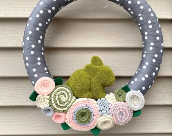 Bunny Wreath - Bunny Decoration - Bunny Decor - Easter Decor - Egg Wreath - Felt Flower Wreath - Spring Wreath - Easter Decoration - Bunny