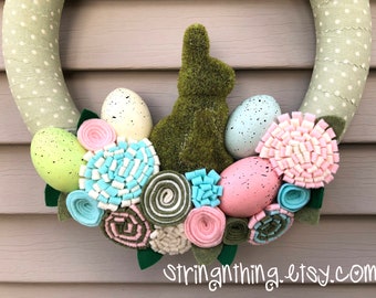 Bunny Wreath - Bunny Decoration - Bunny Decor - Easter Decor - Egg Wreath - Felt Flower Wreath - Spring Wreath - Easter Decoration - Bunny