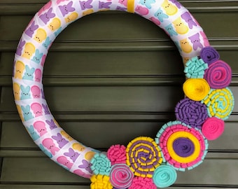 Peep Ribbon Wreath: Handmade Felt Flower Easter Decor