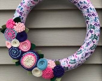 Mother's Day Wreath - Spring Wreath - Easter Wreath - Flower Wreath - Summer Wreath - Ribbon Wreath - Felt Flower Wreath - Mothers day Gift