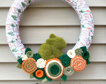 Bunny Wreath - Bunny Decoration - Bunny Decor - Easter Decor - Egg Wreath - Felt Flower Wreath - Spring Wreath - Easter Decoration - Bunny