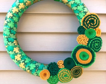 St. Patricks Day Wreath - Shamrock Ribbon Wreath - Shamrock Wreath - St. Patty's Wreath - Shamrock Wreath - Felt Flower Wreath -Green Wreath