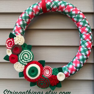 Christmas Wreath,Modern Wreath,Christmas plaid wreath,Wreath,Holiday Wreath, Felt Flower Wreath, tree Wreath, Felt Flowers, Christmas Ribbon image 7