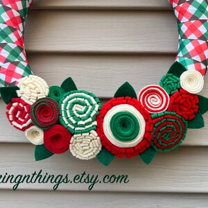 Christmas Wreath,Modern Wreath,Christmas plaid wreath,Wreath,Holiday Wreath, Felt Flower Wreath, tree Wreath, Felt Flowers, Christmas Ribbon image 8