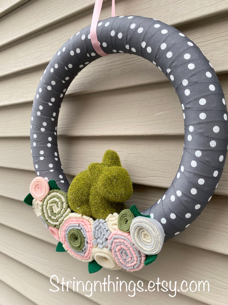 Bunny Wreath Bunny Decoration Bunny Decor Easter Decor Egg Wreath Felt Flower Wreath Spring Wreath Easter Decoration Bunny image 6