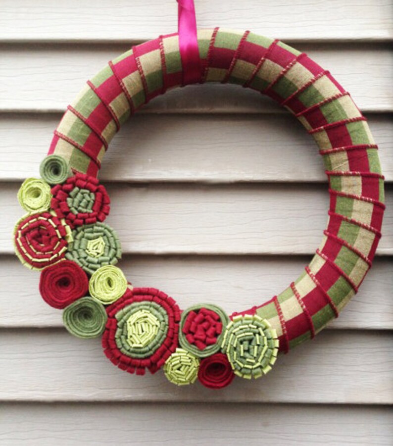Christmas Wreath Modern Wreath Felt Flower Wreath Holiday Etsy