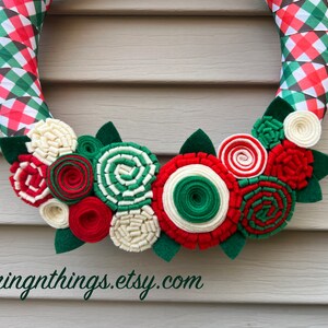 Christmas Wreath,Modern Wreath,Christmas plaid wreath,Wreath,Holiday Wreath, Felt Flower Wreath, tree Wreath, Felt Flowers, Christmas Ribbon image 4