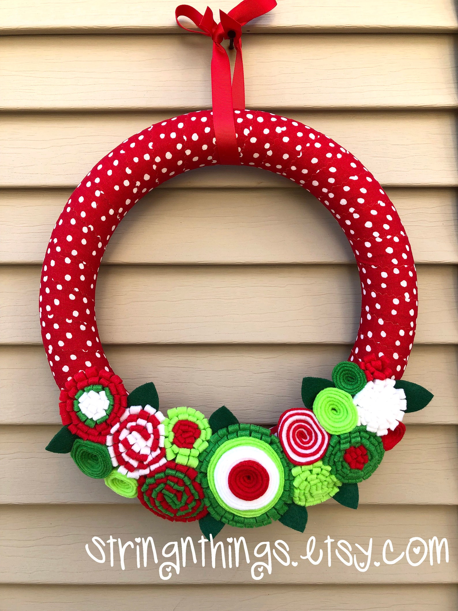 Christmas Wreath Felt Flower Wreath Holiday Wreath Etsy