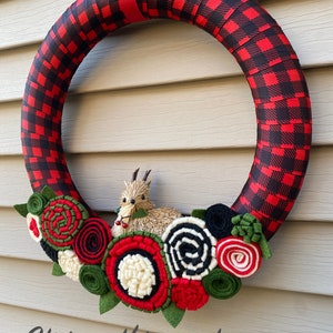 Christmas Wreath Winter Wreath Holiday Wreath Christmas Tree Wreath Felt Flower Wreath Buffalo Plaid Buffalo Plaid Wreath Wreath image 3