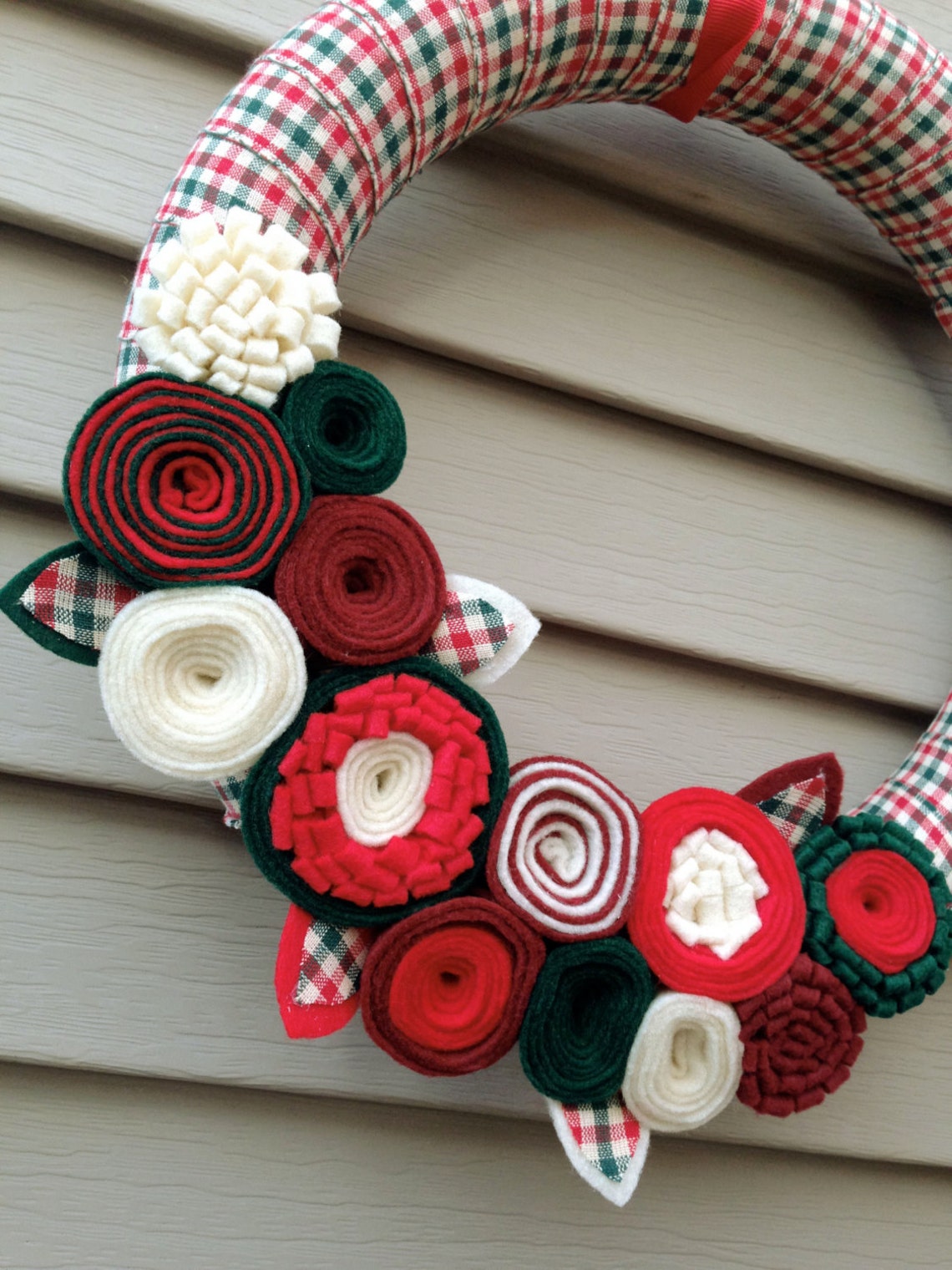 Christmas Wreath Wrapped in Fabric Decorated W/ Felt Flowers. Etsy