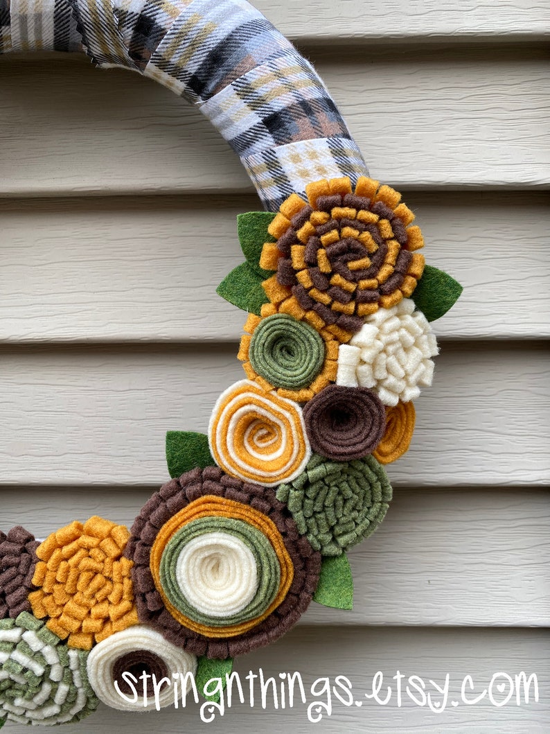 Fall Wreath, Thanksgiving Wreath, Autumn Wreath, Fall Door Decor, Felt Flower Wreath, Holiday Wreath, Fall Felt Wreath, Felt Flowers, wreath image 7