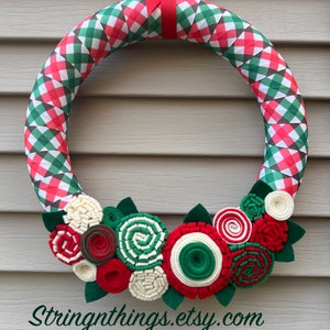 Christmas Wreath,Modern Wreath,Christmas plaid wreath,Wreath,Holiday Wreath, Felt Flower Wreath, tree Wreath, Felt Flowers, Christmas Ribbon image 3