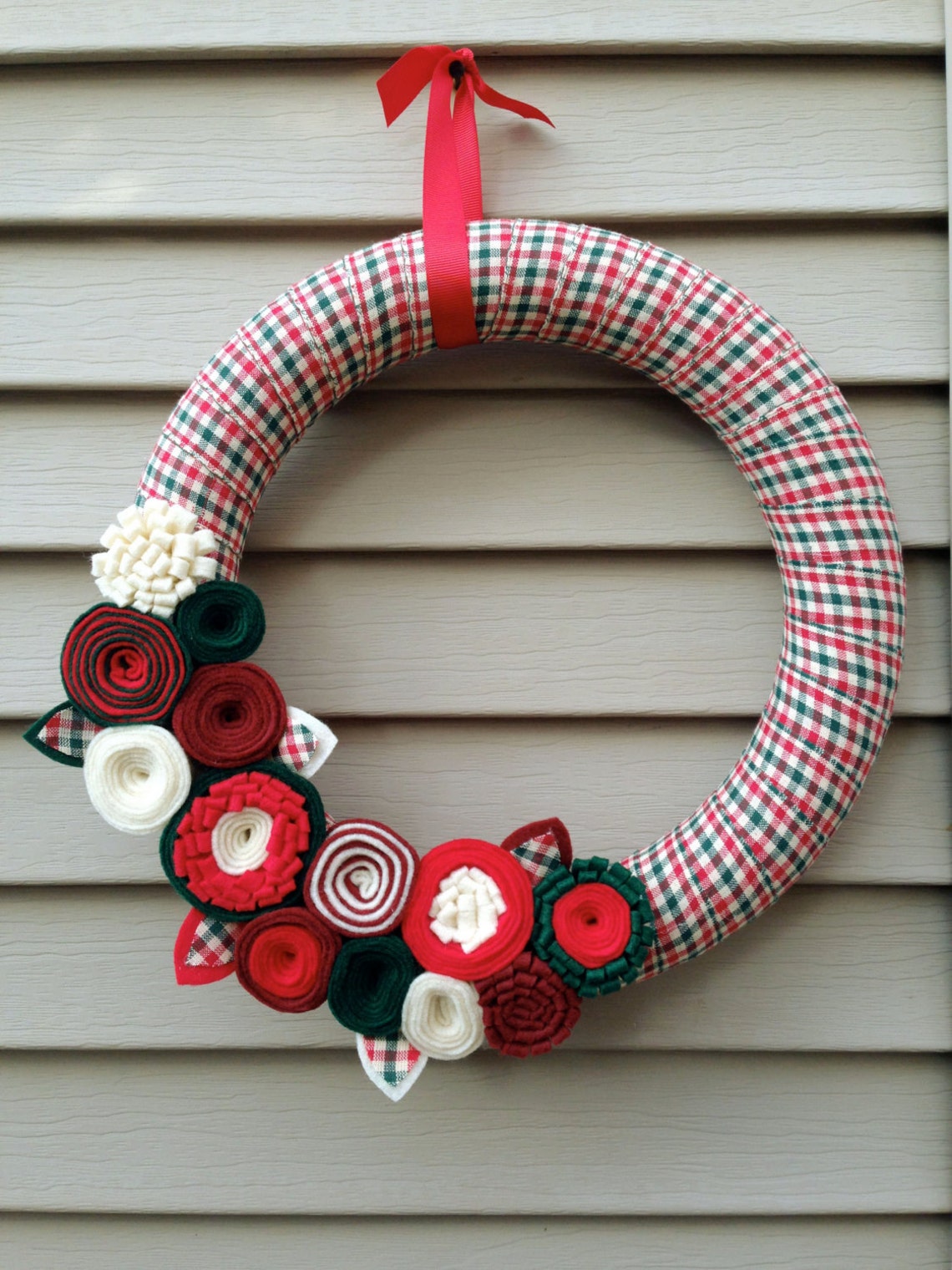 Christmas Wreath Wrapped in Fabric Decorated W/ Felt Flowers. Etsy