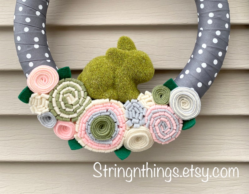 Bunny Wreath Bunny Decoration Bunny Decor Easter Decor Egg Wreath Felt Flower Wreath Spring Wreath Easter Decoration Bunny image 2