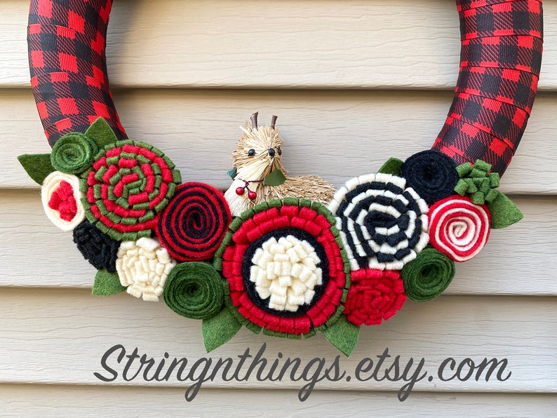 Christmas Wreath Winter Wreath Holiday Wreath Christmas Tree Wreath Felt Flower Wreath Buffalo Plaid Buffalo Plaid Wreath Wreath image 5