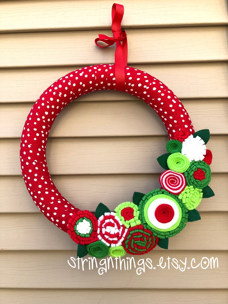 Christmas Wreath Felt Flower Wreath Holiday Wreath Etsy