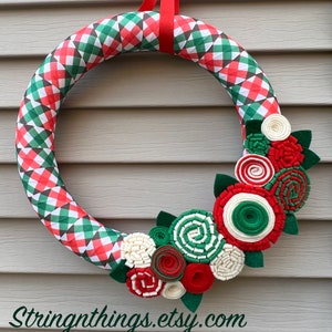 Christmas Wreath,Modern Wreath,Christmas plaid wreath,Wreath,Holiday Wreath, Felt Flower Wreath, tree Wreath, Felt Flowers, Christmas Ribbon image 5